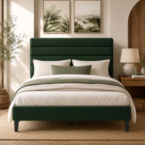 IMMERSTABLE Full Bed Frame with Velvet Upholstered Headboard