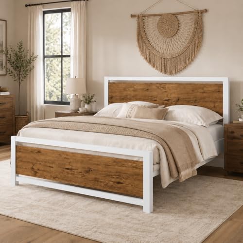 IMMERSTABLE Queen Metal Bed Frame with Industrial Headboard