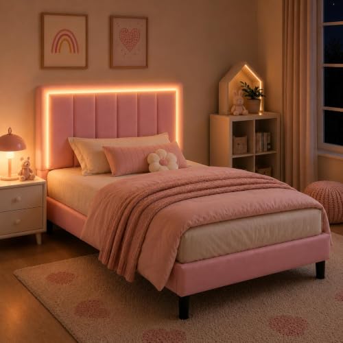 IMMERSTABLE RGB LED Twin Platform Bed with Headboard